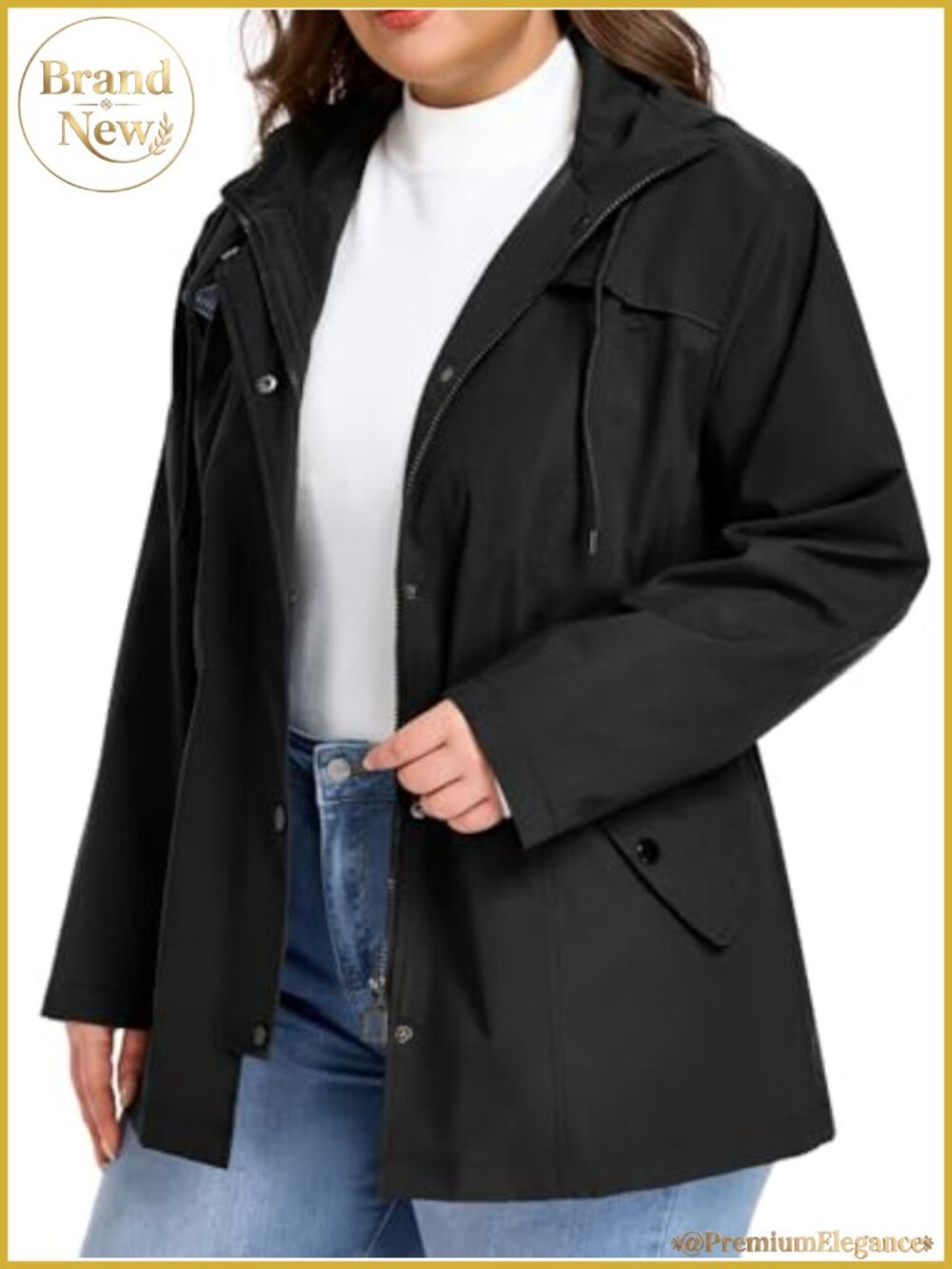 Plus Size Waterproof Rain Jacket with Attached Hood